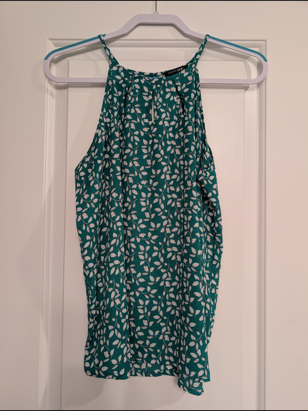 Papermoon Teal Leaf-Print Halter Cami